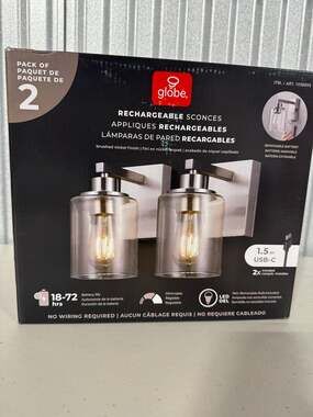 Globe rechargeable sconces 2-pack brushed nickel